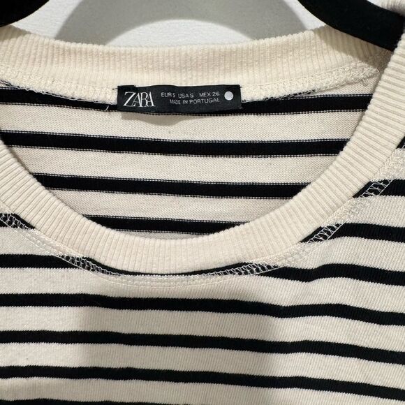 Zara Women’s Shirt Sweater Small Black White Long Sleeve Striped Crew Neck - Picture 2 of 7